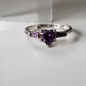 925 Sterling Purple Faceted Heart Cut Ring, Sz 7.5
